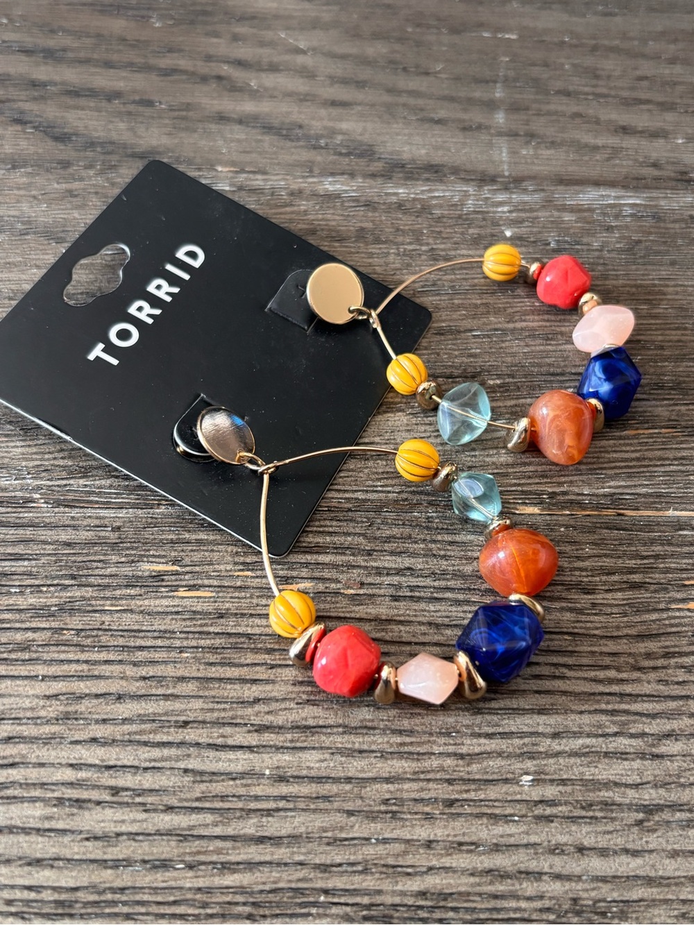 Torrid Multi-Colored Beaded Gold Hoop Earrings Boho Style ✨ NWT - Picture 3 of 4